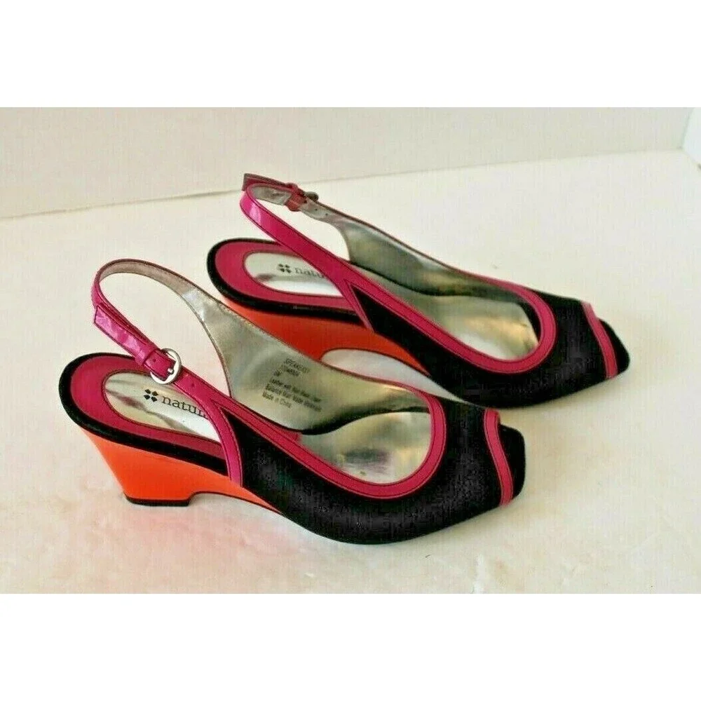 Naturalizer Speak Easy Slingbacks Sandals Black Pink Orange Shoes w/Box Sz 6 M